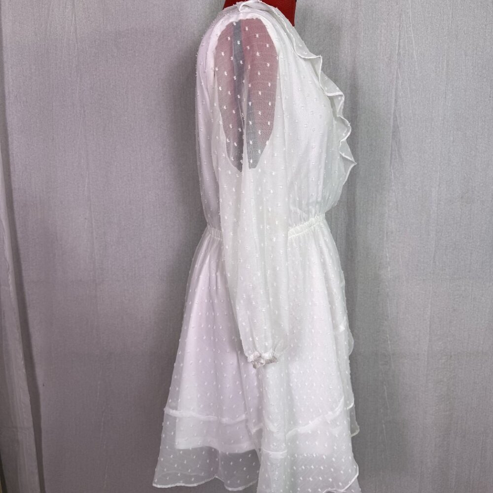 Entro Dress Women’s Size Large White Sheer Polka Dot V Neck Babydoll F178 - Picture 6 of 13